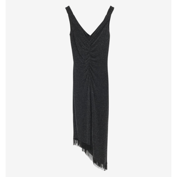 Vintage Cache Black Metallic Asymmetrical Dress Y2K 90s Glam Beaded Size‎ XXS - Picture 1 of 11